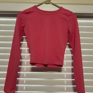 Women's Pink Ribbed Long Sleeve Top